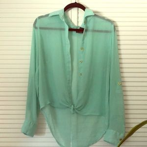 High to low, long sleeve ,teal button down